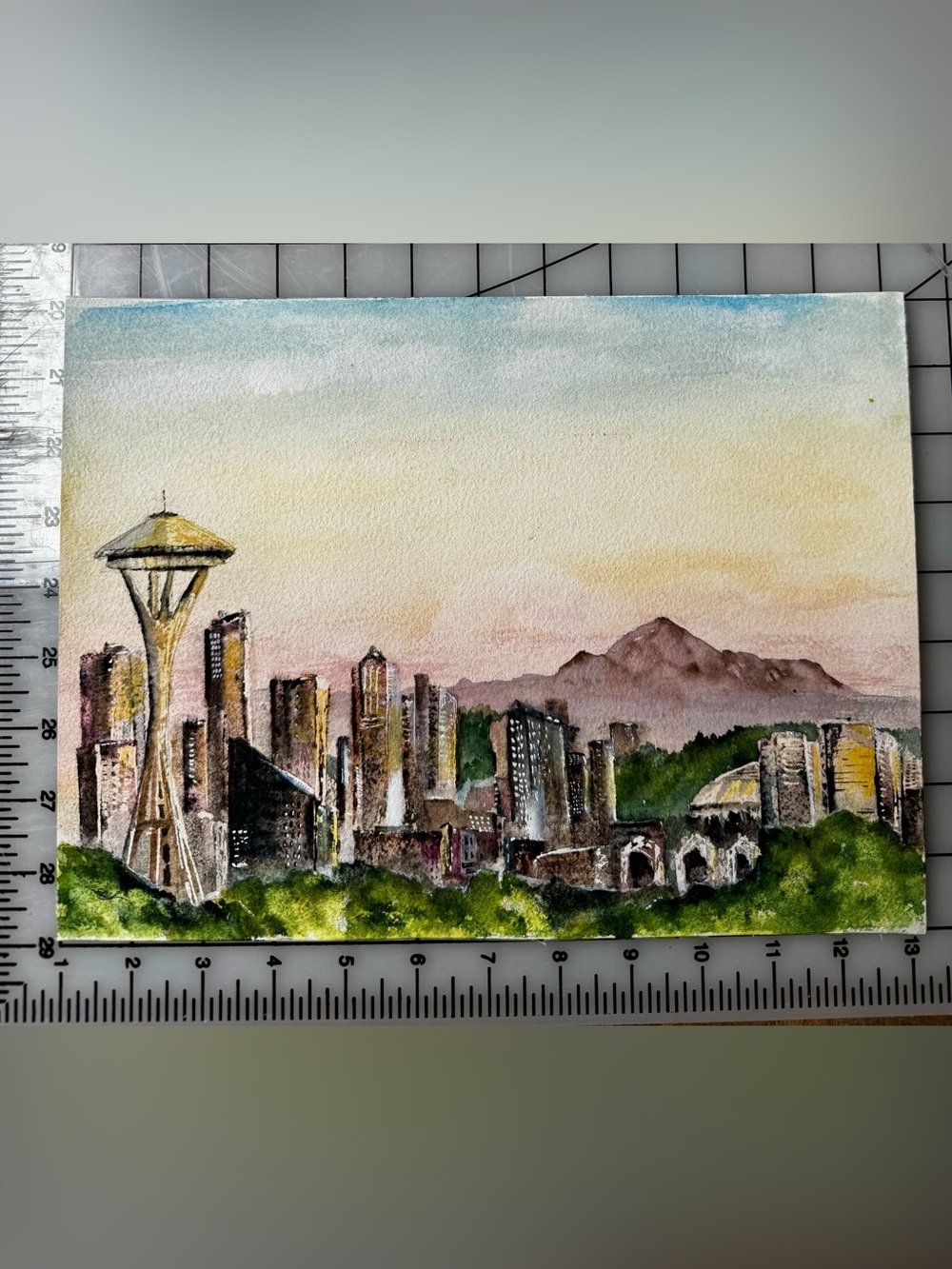 Original Signed Watercolor Seattle Cityscape